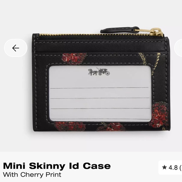 Coach Black ID Case with Red Cherry Design - Picture 2 of 2